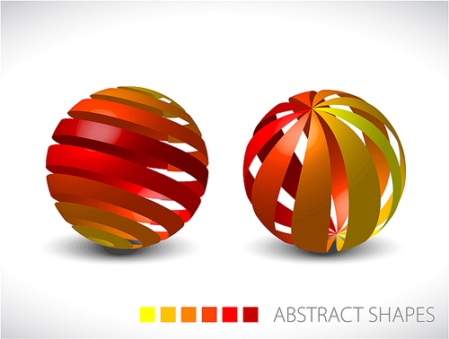 Collection of abstract spheres made from colorful stripes
