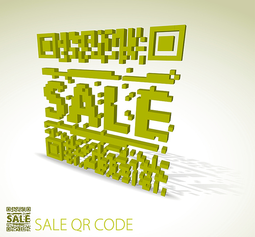 Green 3D qr code for item in sale  (modern bar codes)