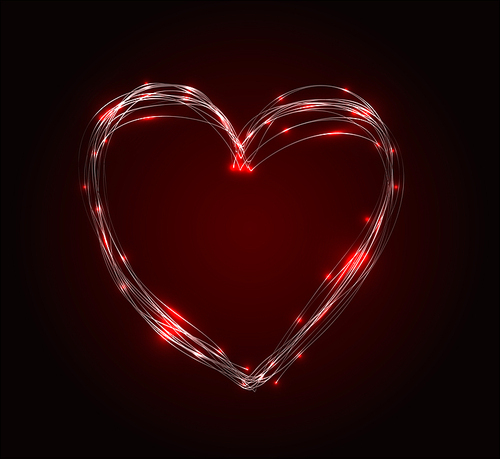 Vector abstract heart illustration made from lines and light