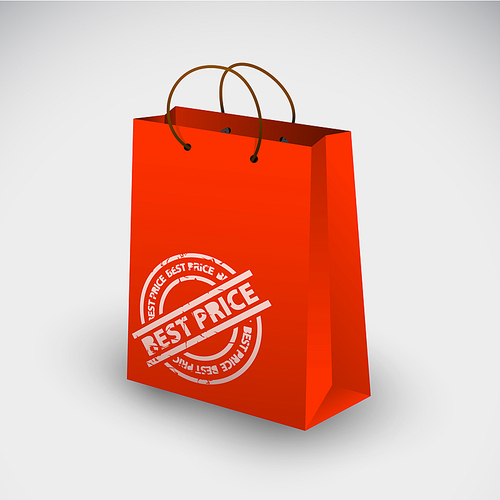 Red shopping bag icon with best price stamp