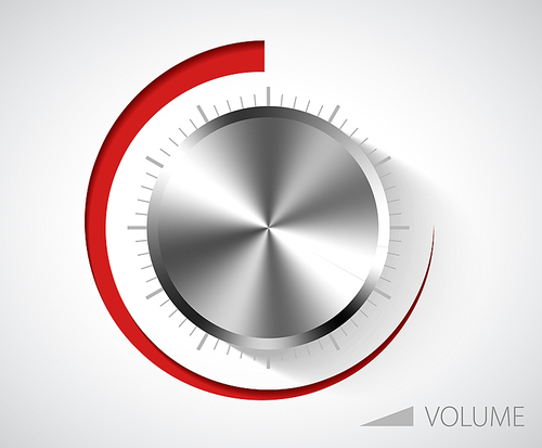 Chrome volume knob with scale on white background