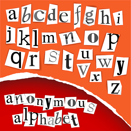 Anonymous alphabet  - white clippings on a red background