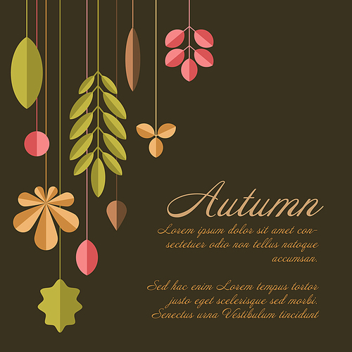 Autumn dark brown abstract floral background made from minimalist leafs with place for your text