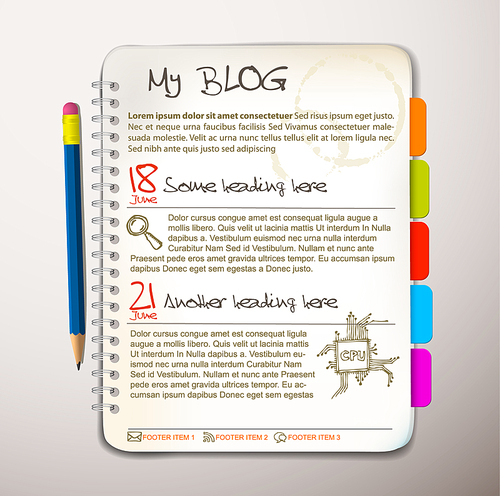 Blog web site template - Open notepad with colorful bookmarks
