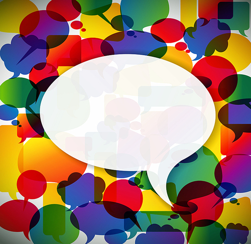 Colorful background made from speech bubbles with one big in the front