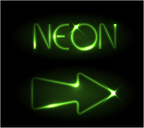 Green neon arrow on a black background