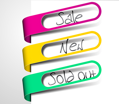 Paper tags for items in sale, sold out and new in your eshop