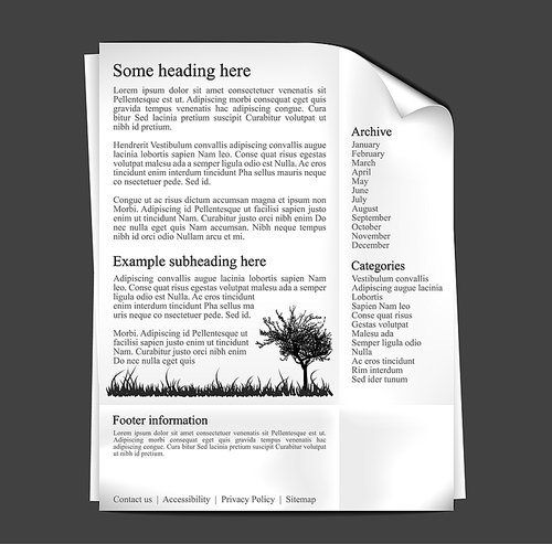 Web site template - sheet of paper with black text and graphics
