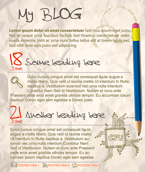 Blog web site template - with crumpled paper as a background