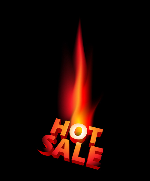 Hot sale anouncement with big flame on black background