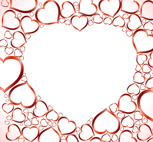 Valentines background with red hearts on light background