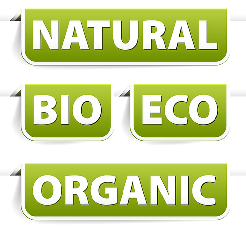 Set of green bookmarks for organic, natural, eco, bio food