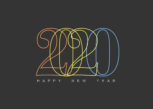Vector Modern minimalistic Happy new year card (2020) with a big numbers and flat overlay effect
