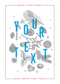 Christmas card template with christmas elements and your text made by big letters