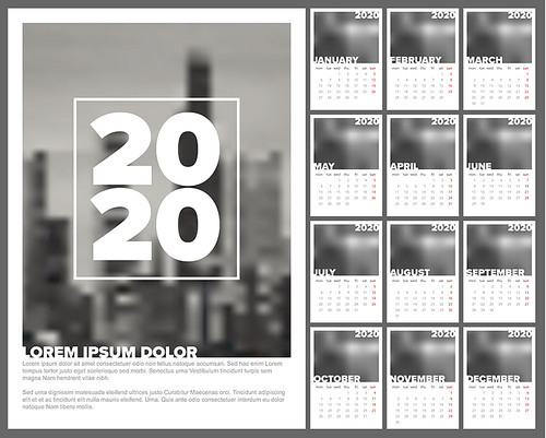 Vector calendar template for the year 2020 - 12 sheets + cover