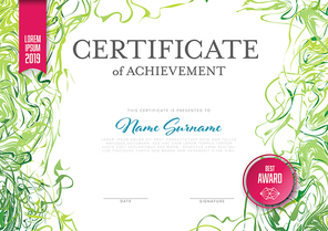 Modern certificate of achievement template with place for your content - horizontal fresh colors version
