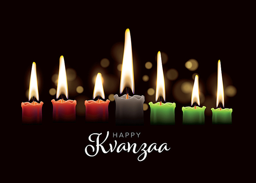 Happy kwanzaa card template with seven realistic candles and place for your text content