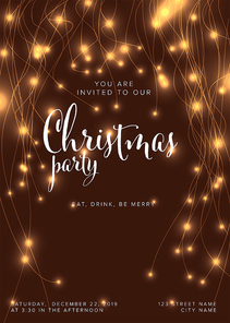 Vector Christmas party invitation template with golden light chains