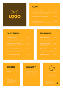 Modern pastel light flat minimalistic vertical restaurant menu template with nice typography