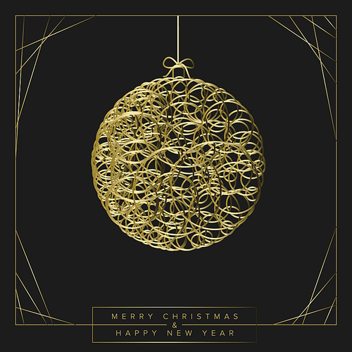 Vector modern trendy christmas card with abstract golden geometry christmas bauble on a dark background