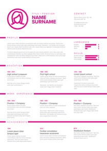 Vector girl or woman light minimalist cv / resume template with content blocks design and pink accent