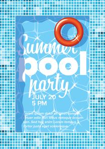 Vector summer pool party invitation flyer poster template with blue water background