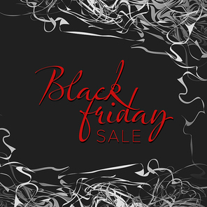 Black Friday sale label with silver frame borders and red text content