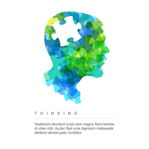 Vector thinking idea concept illustration - head made from colorful puzzle pieces