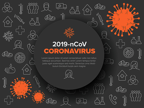 Vector flyer template with coronavirus illustration, icons and place for your information - black and red   version