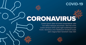 Vector banner header template with coronavirus illustration, icons and place for your information - blue  red version