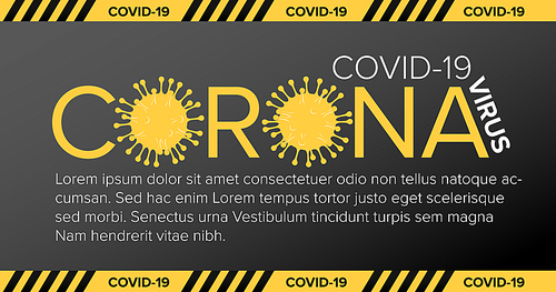 Vector banner header template with coronavirus illustration, icons and place for your information - yellow gray version