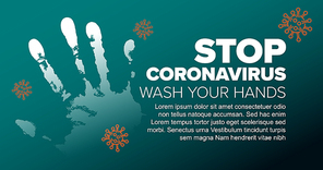 Vector banner header template with hand print and stop coronavirus information - teal version