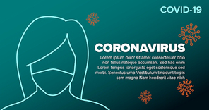 Vector banner header template with coronavirus illustration, icons and place for your information - teal version