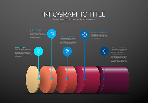 Vector Infographic layers template with five levels for material structure - dark red and blue template layout