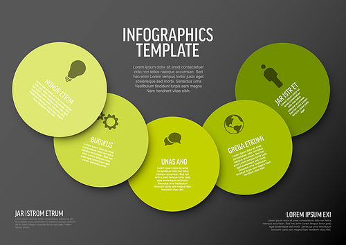 Vector Minimalist colorful Infographic template with circle cards - dark green version