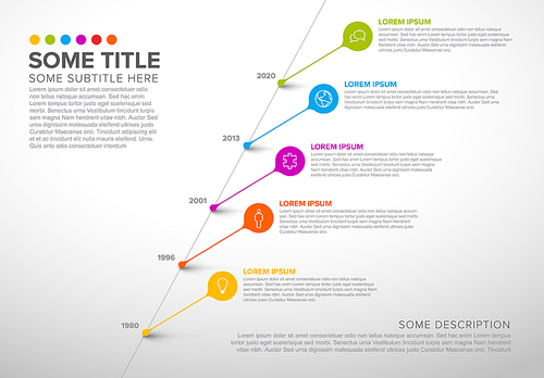 Colorful vector infographic timeline report template with  droplet bubbles pins - light version
