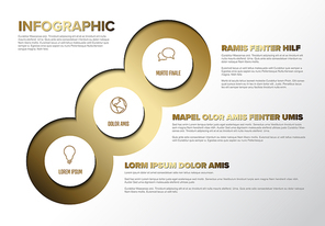 Vector multipurpose Infographic template with three elements options - premium golden version on a light background