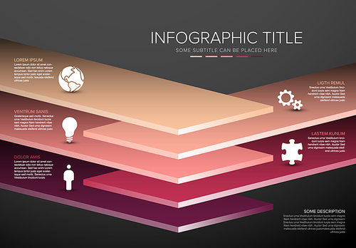 Vector Infographic layers template with five level desks for material structure - pink color template