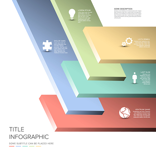 Vector Infographic layers template with five level desks for material structure - pastel color template