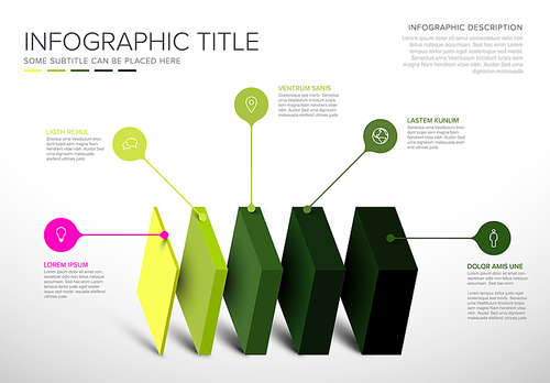 Vector Infographic layers template with five levels for material structure - green template layout