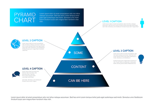 Vector solid Infographic Pyramid chart diagram template with icons - blue color version