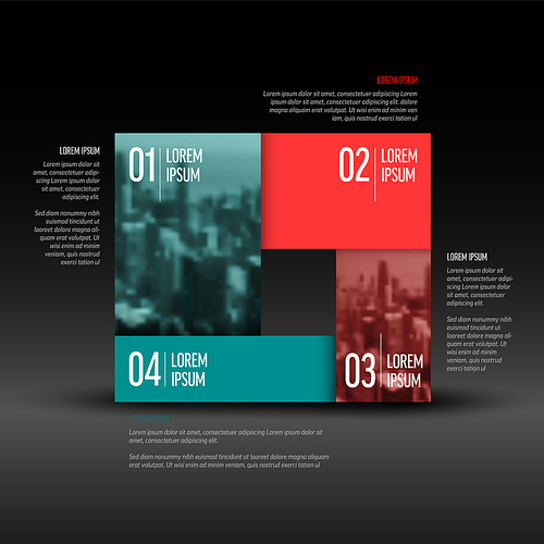 Vector dark simple infographic template with rectangle photo placeholders. Business company overview profile with twho photos and two solid color blocks. Multipurpose photo infograph or infochart.