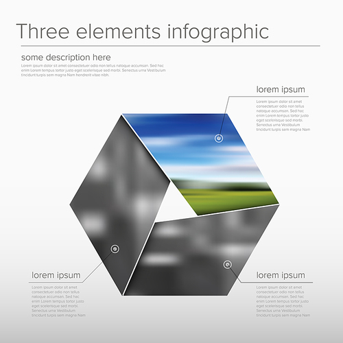 Vector Simple infographic template with photo placeholders. Business company overview profile with three photos and some descriptions. Multipurpose photo infograph or infochart.