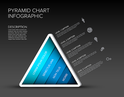 Layers pyramid or funnel infographic template - dark blue reverse funnel infochart