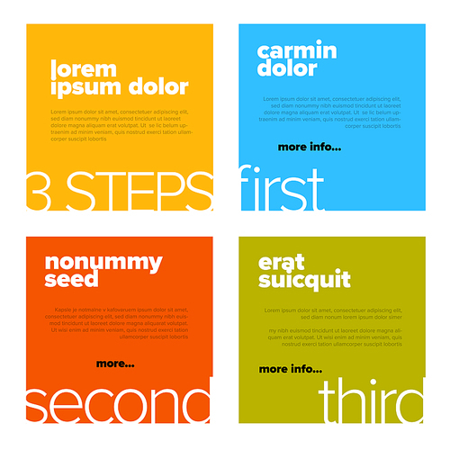 Four content color squares for various steps, tips or options infographic template. Designed layout for some tips or quotes, Infochart with four different items and fresh background color.