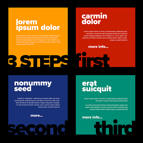 Four content color squares for various steps, tips or options infographc template. Designed layout for some tips or quotes, Infochart with four different items and background color.