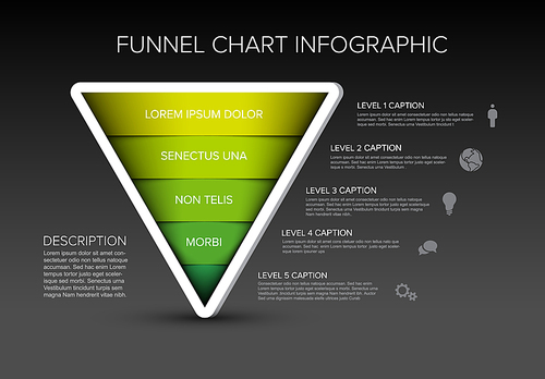 Layers funnel infographic template - dark reverse pyramid infochart