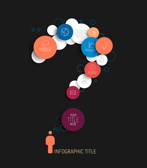 Dark vector abstract circles illustration / infographic template with place for your content - question mark made from blue and red content circles