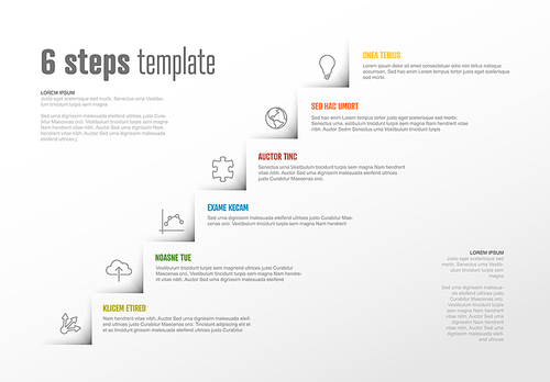 Vector Infographic steps diagram template for workflow, business schema or procedure diagram - light version with icons. Progress steps with titles descriptions and icons