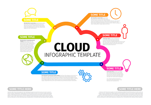 Vector Infographic report template made from thick color lines and icons with cloud storage. Cloud illustration infograph template layout on light background